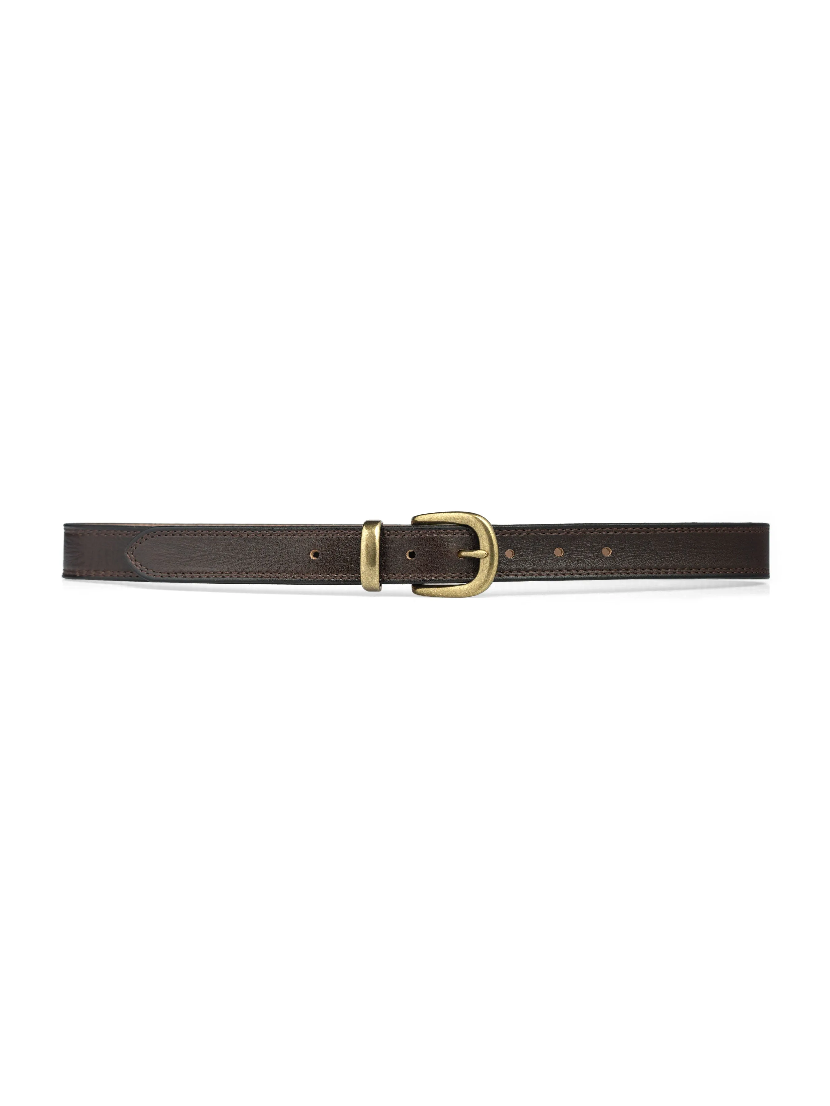 Leather Belt with Horseshoe Gold-toned Buckle with Stitching