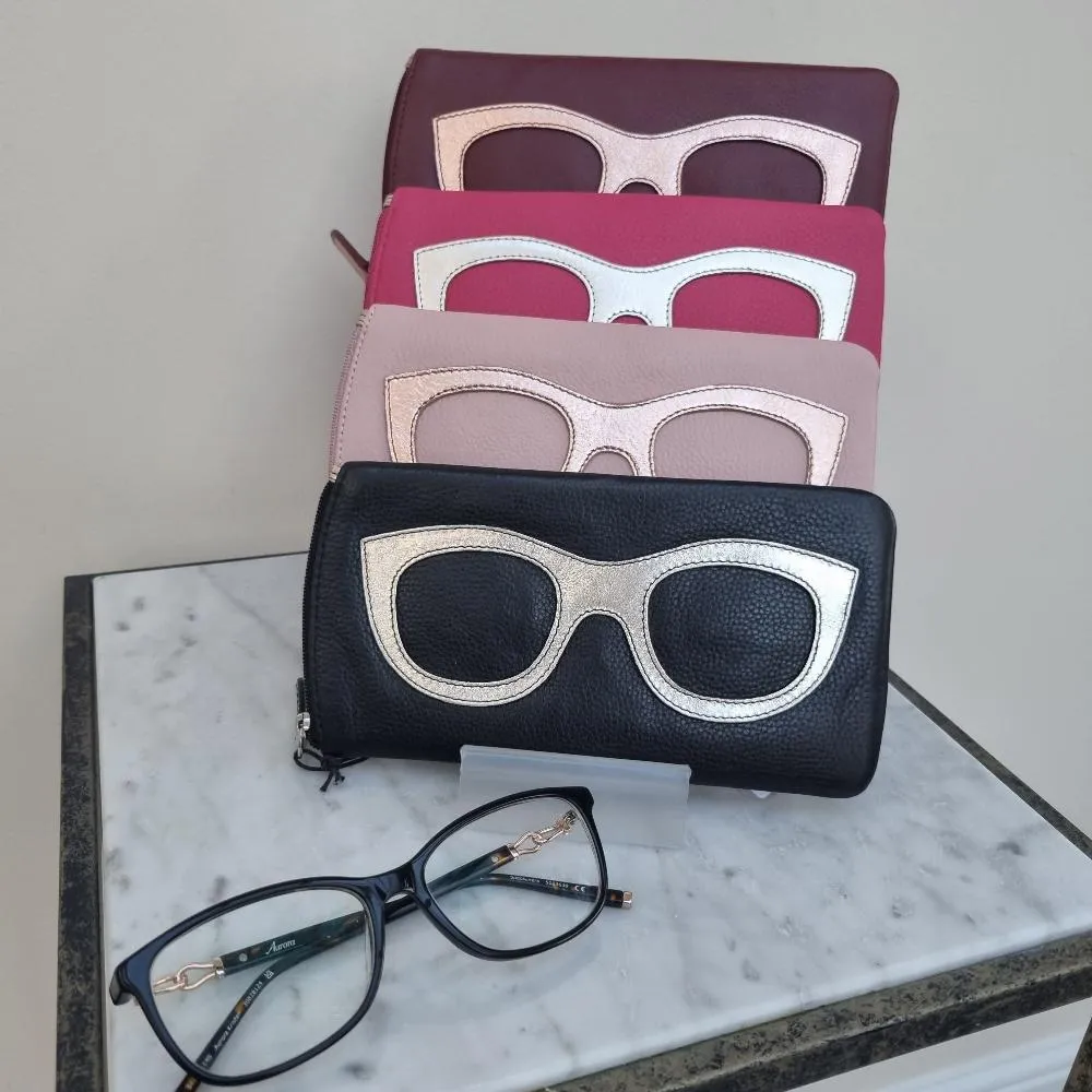 Leather Eyeglass Case with Glass Frame Print