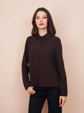 Majestic French Terry Long Sleeve Relaxed Shirt in Coffee