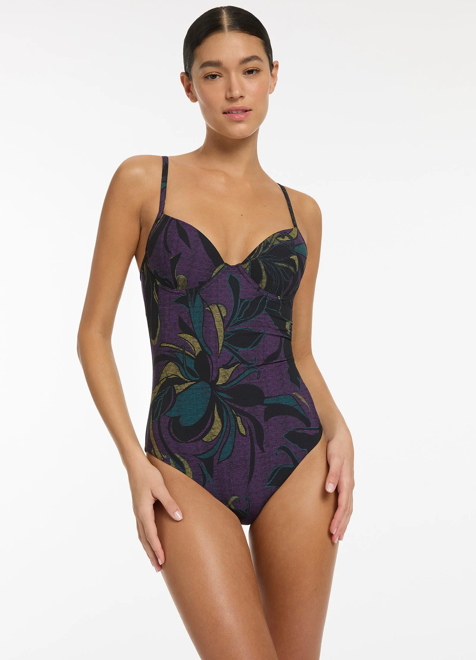 Midnight Tropical Moulded Underwire One Piece - Amethyst