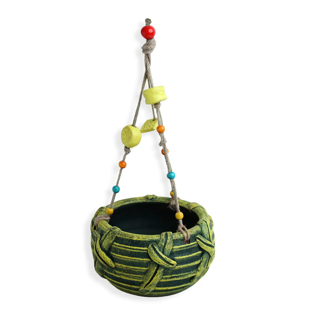 'Nature's Basket' Handmade & Handpainted Terracotta Hanging Planter Pot (7 Inch)