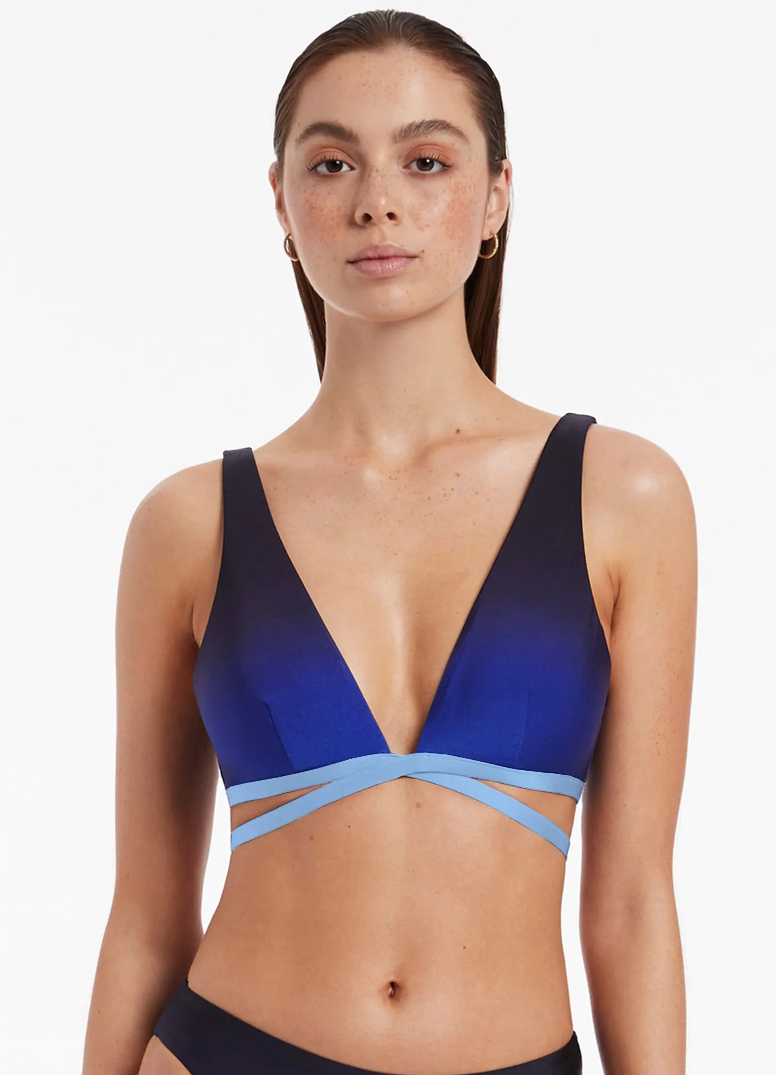 Oia Sunset Wrap Tie Plunge Top - Ocean