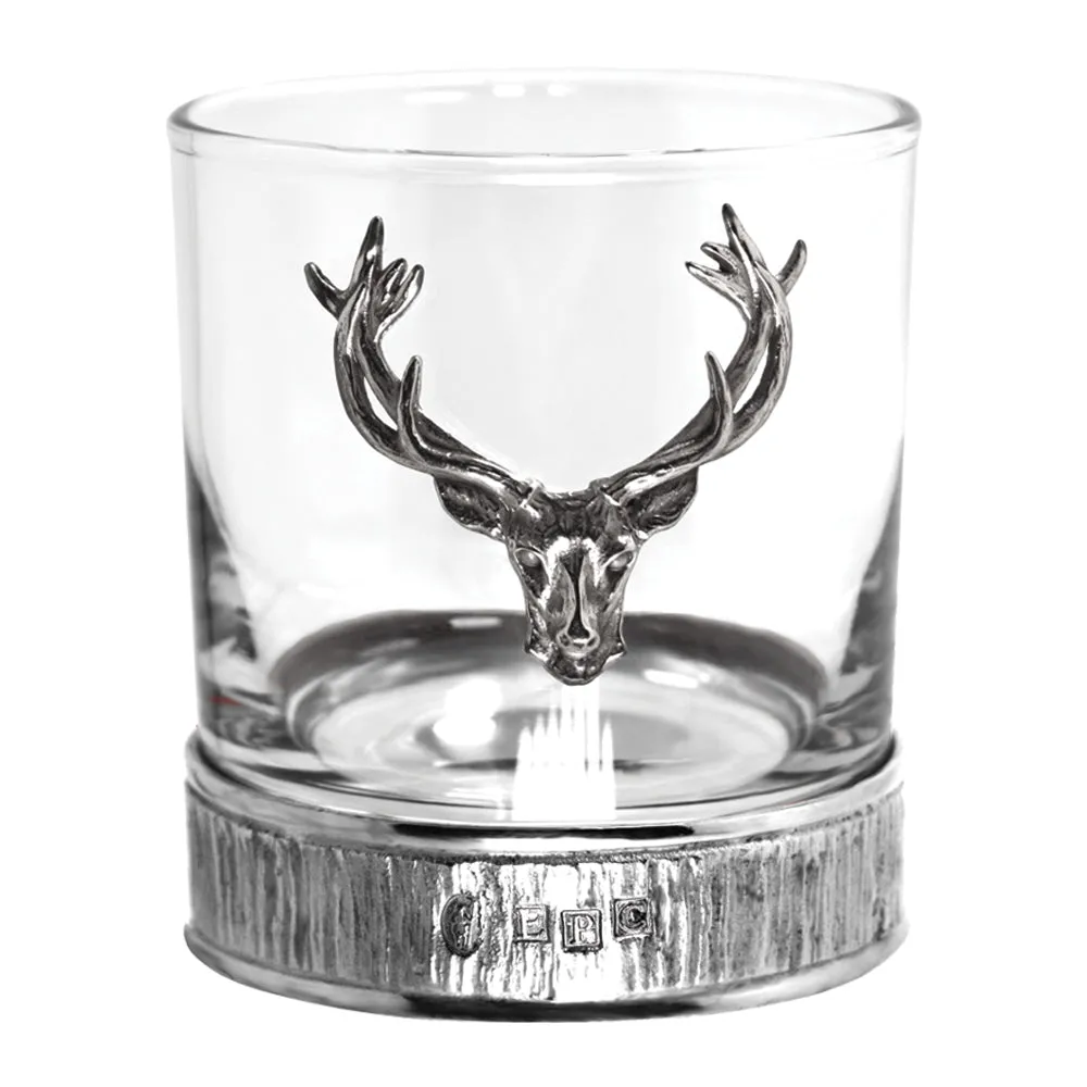 Personalised 11oz Majestic Stag Head Pewter Whisky Glass Tumbler Set of 2