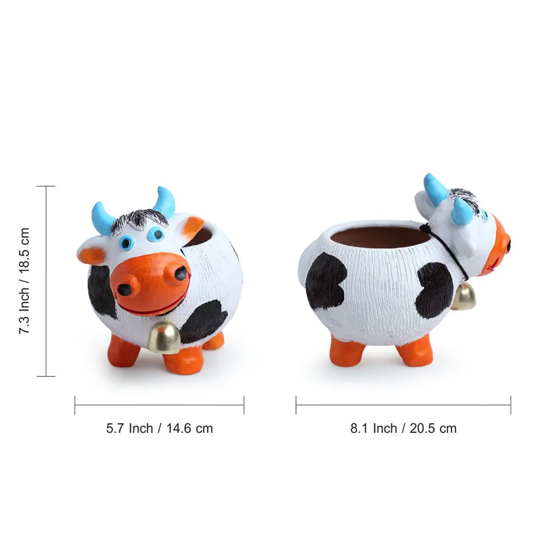 'Playful Cow' Handmade & Handpainted Terracotta Planter Pot (8 Inch)