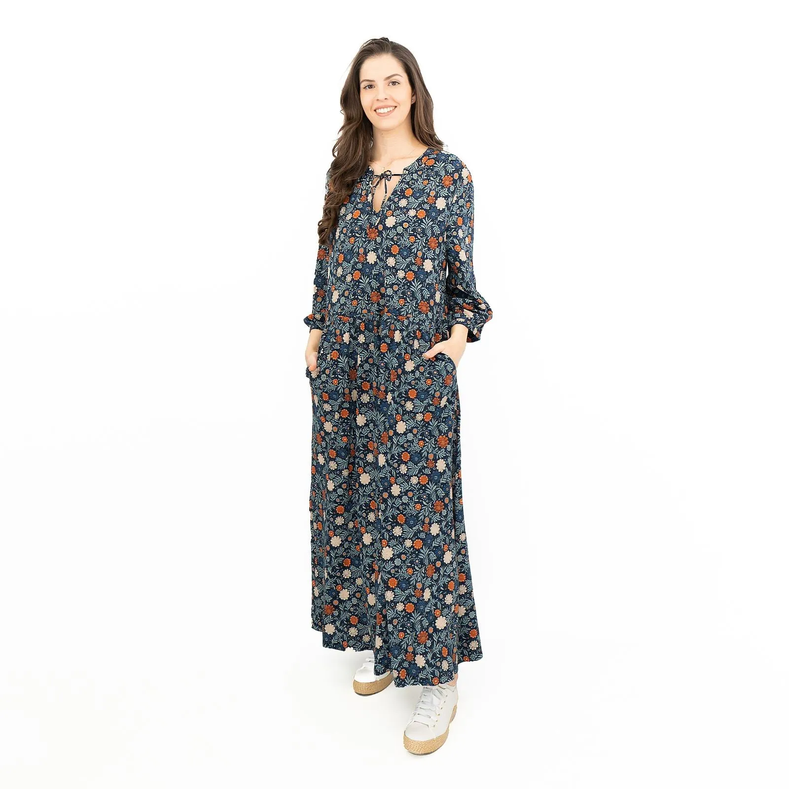 Seasalt Floral Navy Jersey Ankle Length Dress