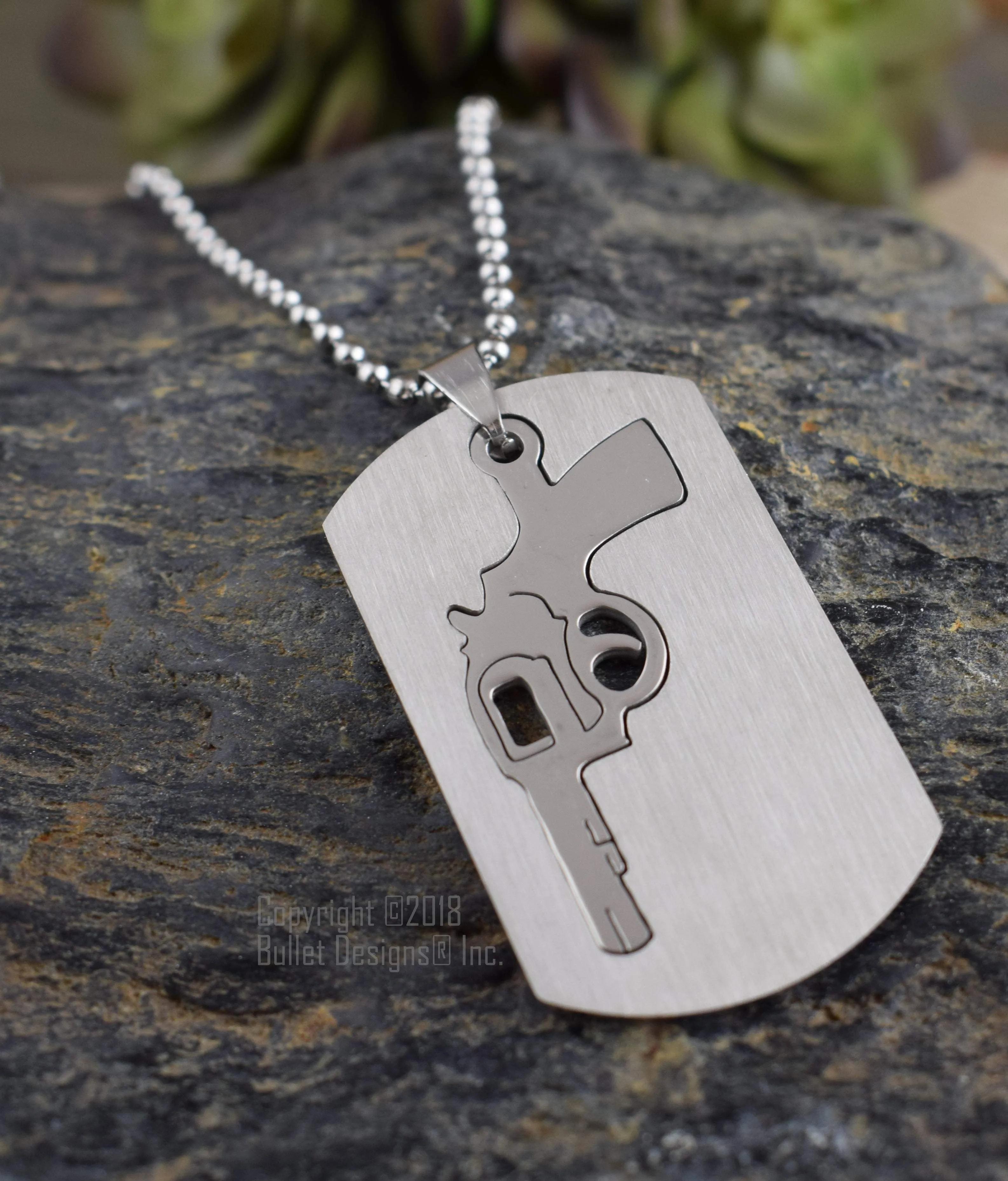 Stainless Steel Pistol Dog Tag Gun Necklace