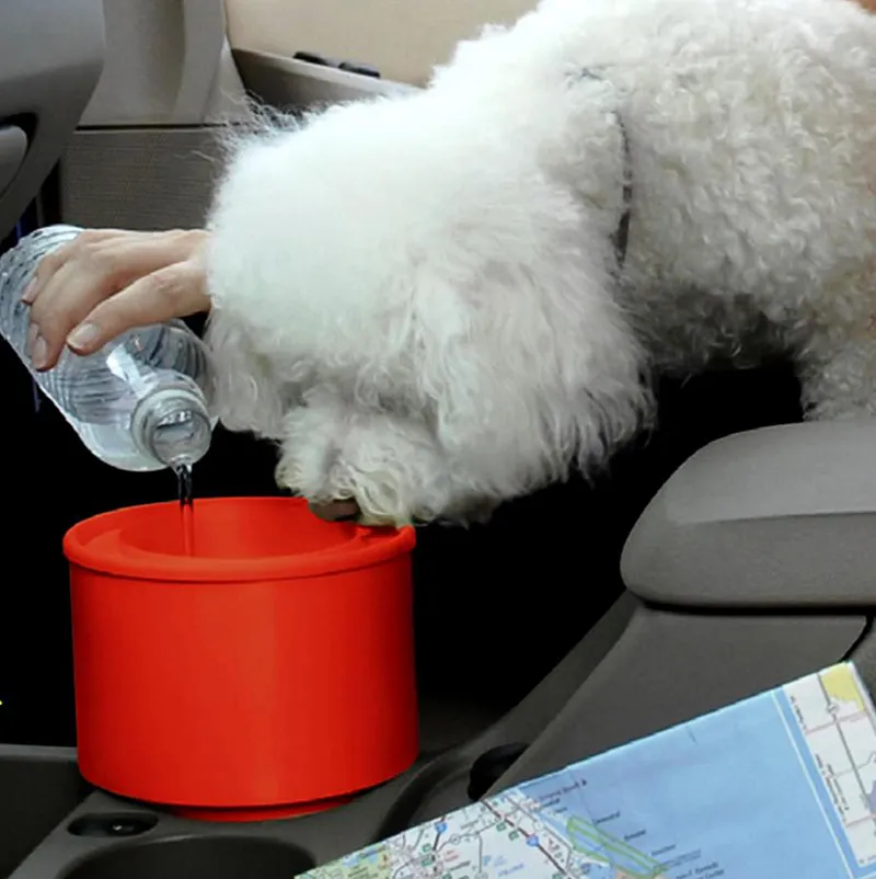 To Go Bowl, Travel Dog Bowl by Furry Travelers. Fits in Car Cup Holder!