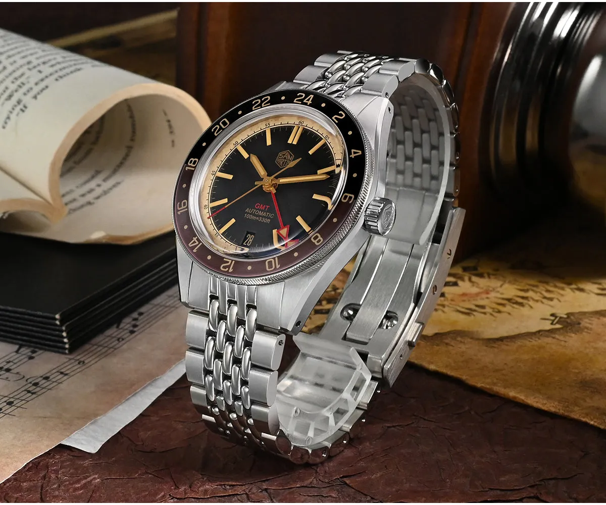 ★Weekly Deals★San Martin Vintage Style NH34 GMT Men Watch SN0116G-V6