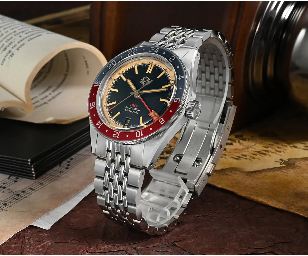 ★Weekly Deals★San Martin Vintage Style NH34 GMT Men Watch SN0116G-V6