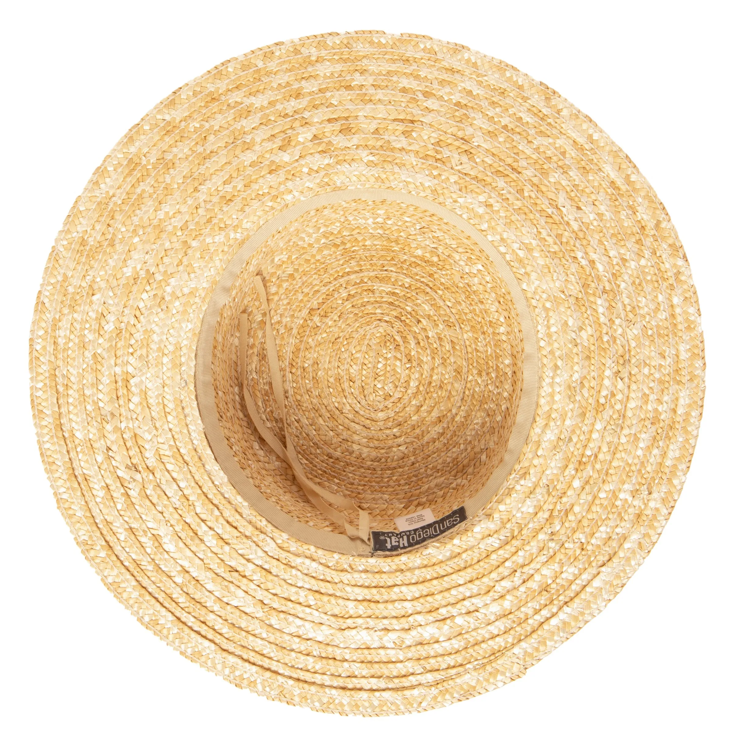 Women's wheat straw boater with faux leather band